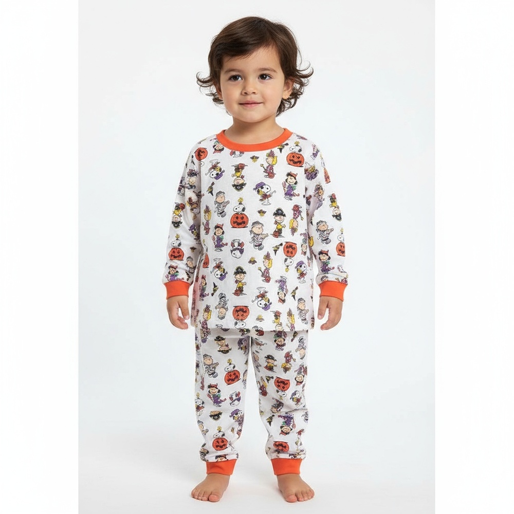 Peanuts White Orange Halloween Characters Long Sleeve Pants Pajama Set Size 3T